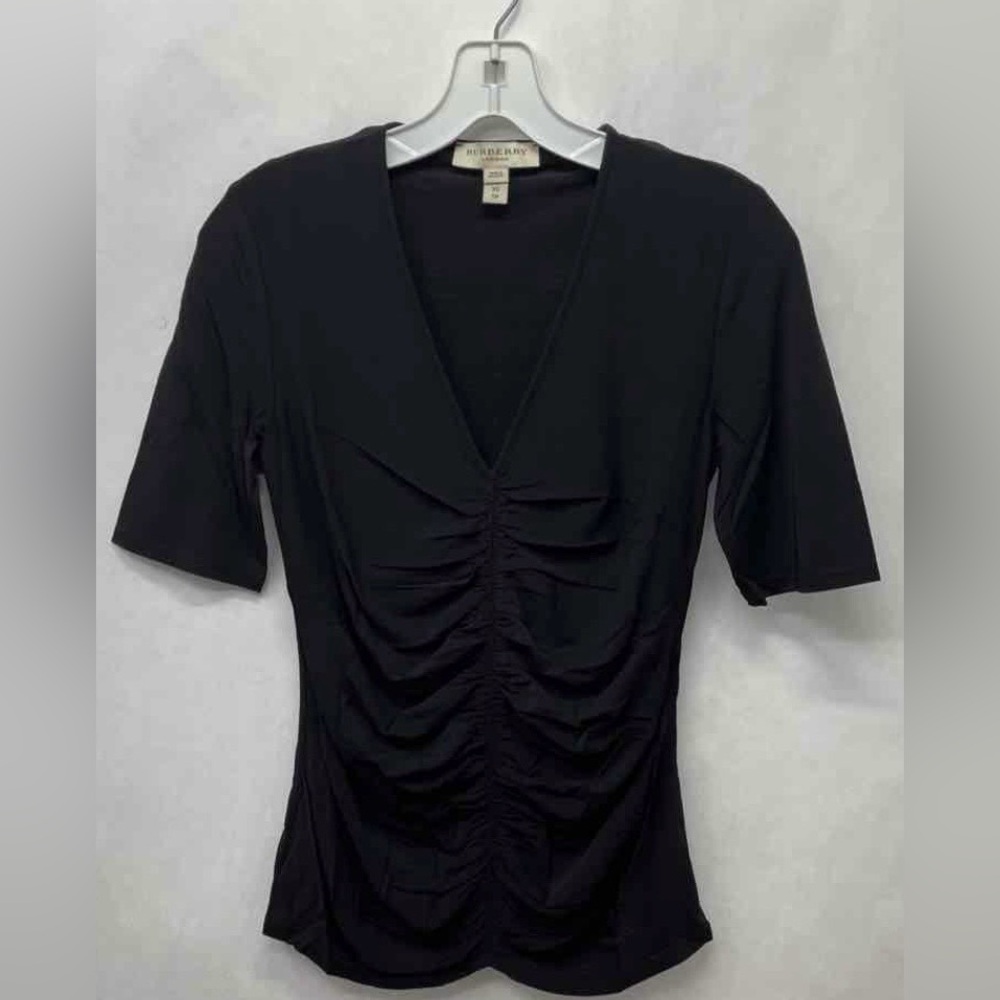 Burberry Slim Ruched V-Neck Black Knit Top - Picture 3 of 7